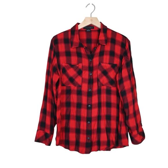 Sanctuary Women's S Red and Black Plaid Button Down Shirt - Picture 1 of 8
